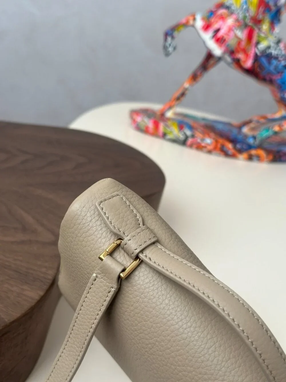 Loro Piana Extra Pocket L19 Leather Pouch Bag Beige Gold HW
